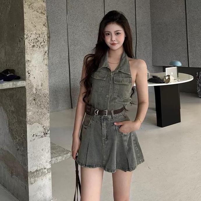 SETELAN JEANS ROK MINI 1 SET KD 9893 WANITA FASHION IMPORT