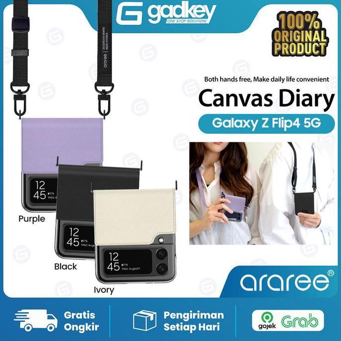 TERBARU - Case Samsung Galaxy Z Flip 4 Flip4 ARAREE Canvas Diary Lanyard Casing