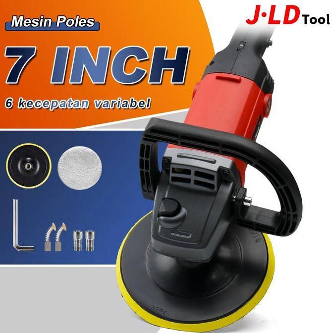 JLD MESIN POLES MOBIL MOTOR POLISHER 7 INCH ALAT DISC DISK KACA MOTOR 6 KECEPATAN VARIABEL SPONS DAN