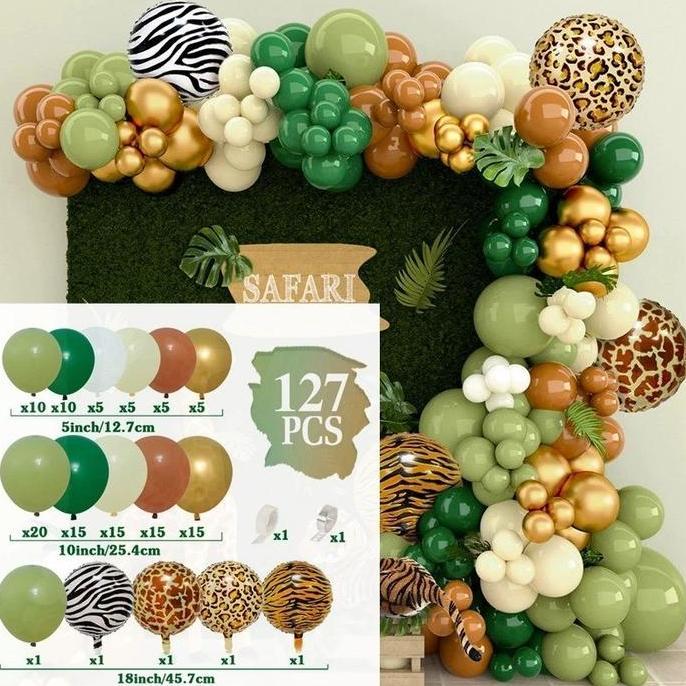 DILLABESTSHOP - SET BALON SAFARI HIJAU HEWAN HUTAN DEKORASI ULANG TAHUN ANAK