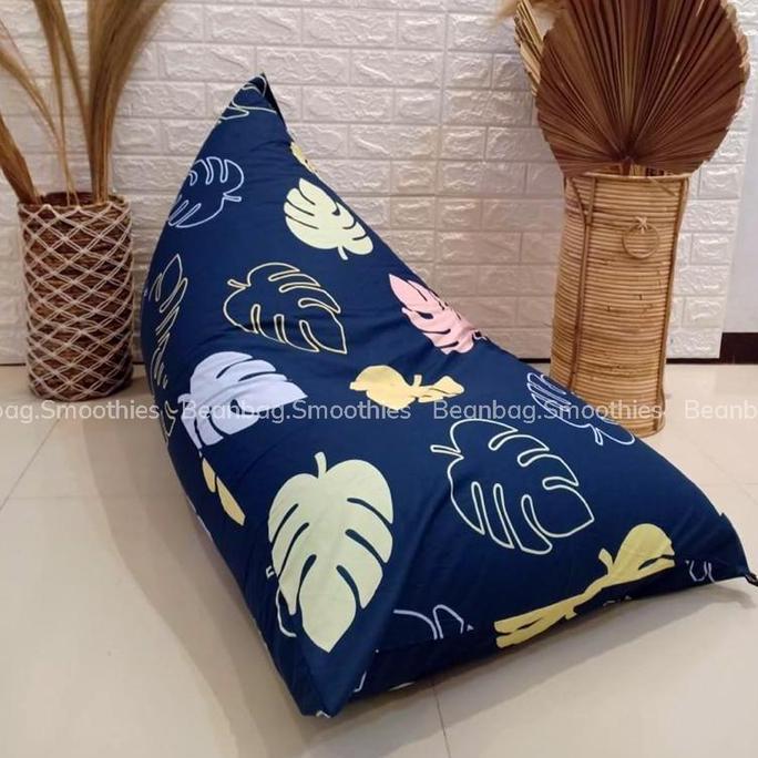 READY Bean bag triangle plus isi motif Leaf Navy size dewasa - beanbag murah berkualitas Sofa Furnit