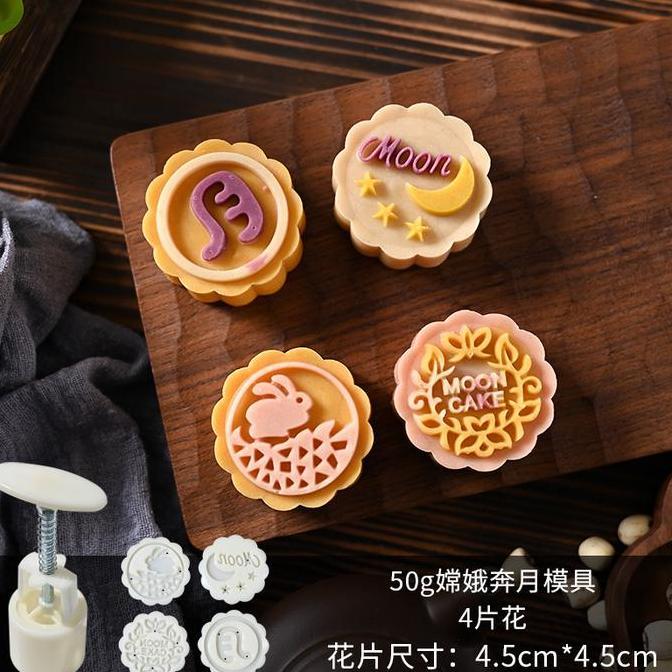 Kuekue- Cetakan Mooncake 50Gr Motif Terbaru/ Cetakan Mold Kelinci Bunga Lucu