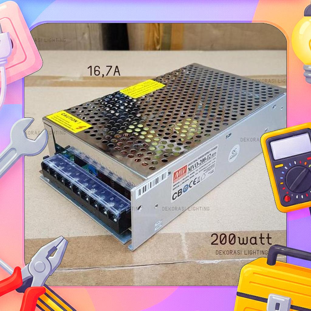 Adaptor Led 12Volt 50Watt 100Watt 200Watt Trafo Power Supply Mean Well