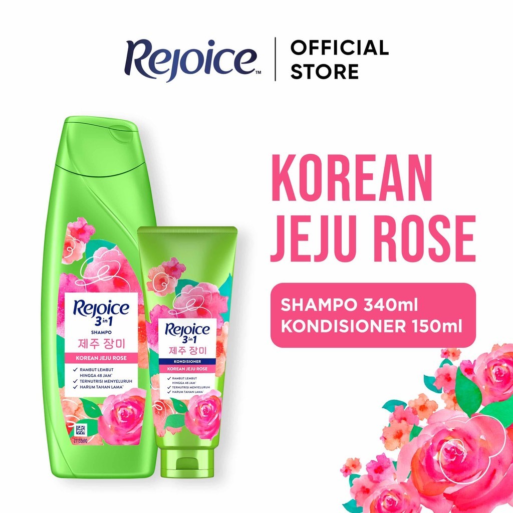Rejoice Jeju Rose Shampoo & Conditioner Halus Lembut Perawatan Rambut 340ml + Conditioner 150ml / Re
