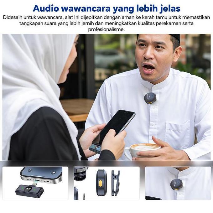 Musiq- Magnetic Mic Wireless Clip On Microphone Dual Mikrofon Wireless Mikrofon Hp Lavalier Micropho