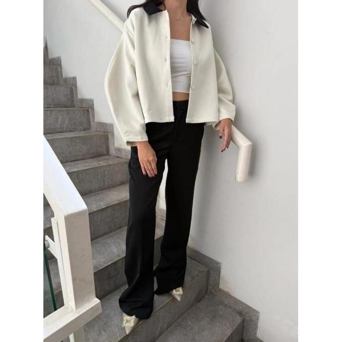 Nabo - Capambel Suede Premium Outer/ Kemeja Stylish Kece / Kerah Hitam