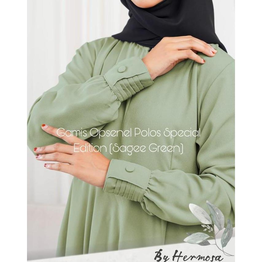 [Gamis hermosa]Gamis hermosa bahan wollycrepe polos warna sage-gamis polos sage terbaru-gamis jumbo 
