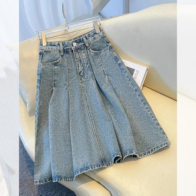 Jeans.cewekrok plisket rok midi rok jeans panjang rok korean style rok jeans jumbo