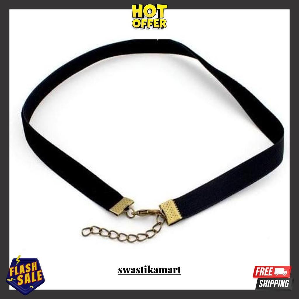 Kalung Choker Leher Fashion Wanita Hitam Mutiara Double Cod