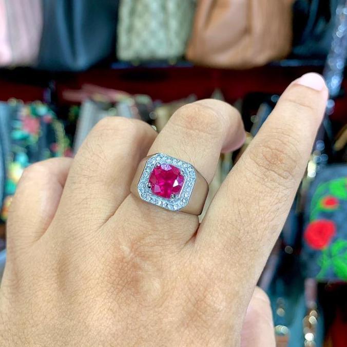 Bisainstan- Cincin Stainless - Titanium Permata Warna Cowok/Pria Batu