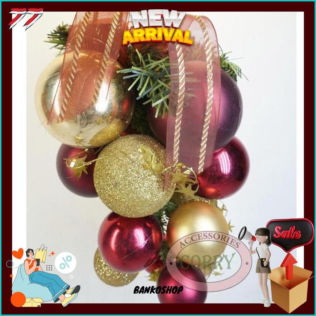 Gantungan Bola Anggur Hiasan Natal Christmas Merah Gold Besar 30 Cm Besar Bisa Cod