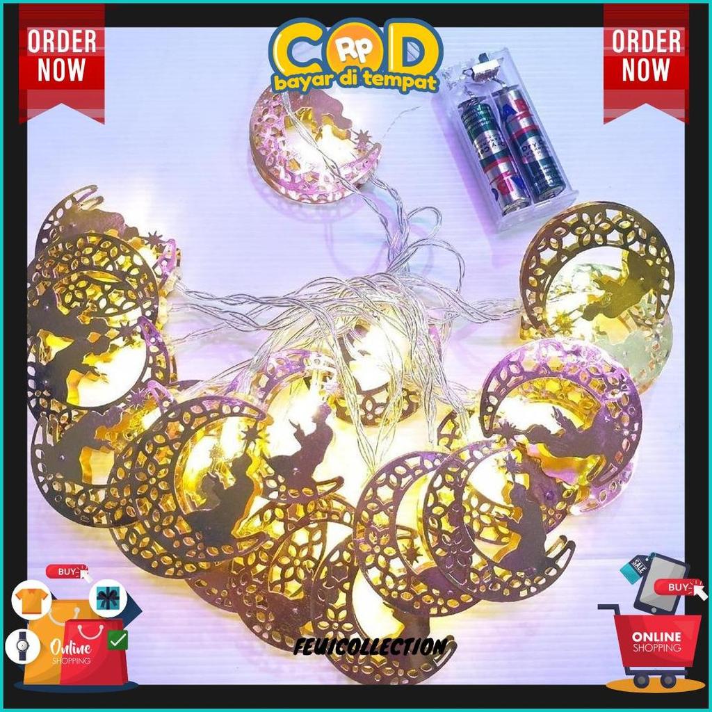 Lampu Idul Fitri Lebaran Natal Kuning Baterai Warm White 4 Meter Bola Emas Kabel Bening Original Pro