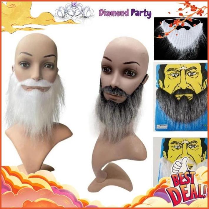TRENDING Jenggot Kumis Palsu Hitam Abu dan Putih untuk Properti/Halloween/Pesta
