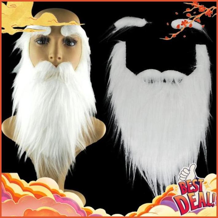 FLASH SALE 2pcs/-set Jenggot Panjang Palsu dan Alis Warna Putih Untuk Halloween/Pesta/Properti (Jeng