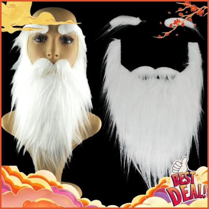 NEW STOCK 2pcs/-set Jenggot Panjang Palsu dan Alis Warna Putih Untuk Halloween/Pesta/Properti (Jengg