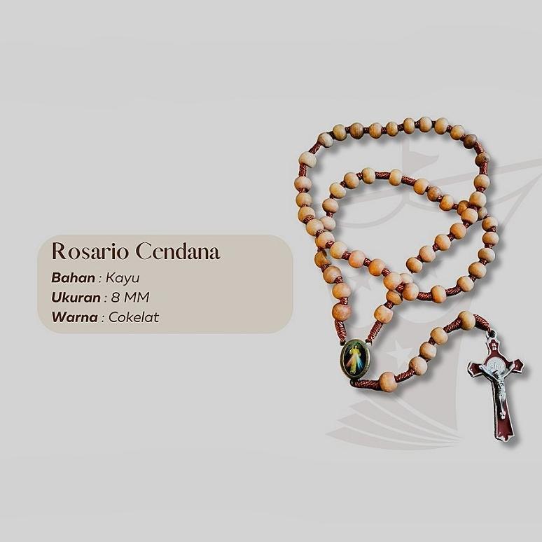 Kalung Rosario 77 Bapa Kami Kayu Cendana 8 mm Souvenir Rohani Katolik Pria Wanita Tali Lilit Bigprom