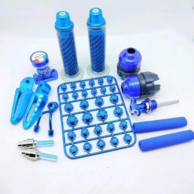 Paket Honda Biru Hangrip Karbon+ Jalu Stang+ Jalu As+ Stempel Kaca+ Fostep Samping+Gantungan+Jarum O