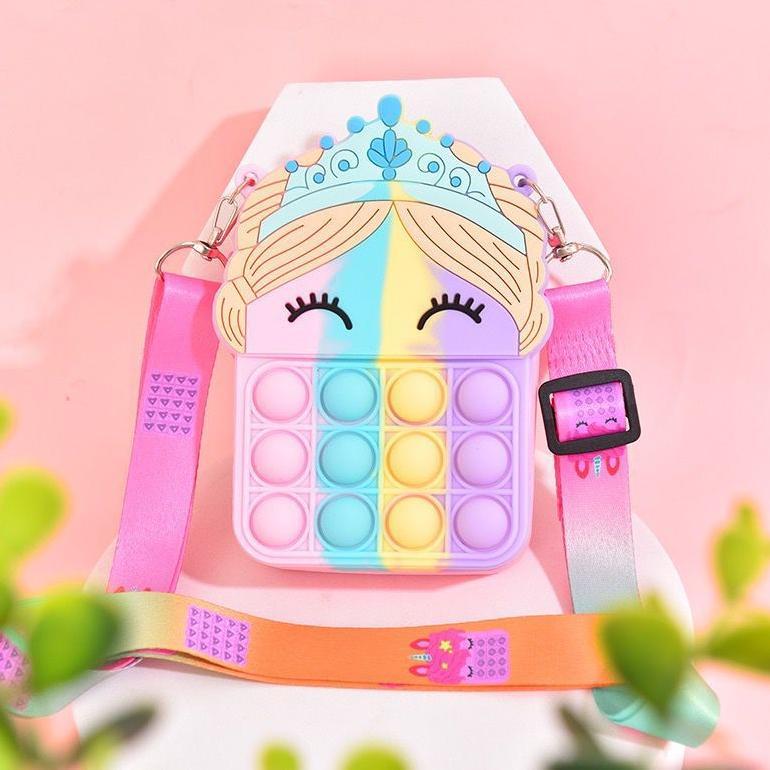 Tas pop it unicorn poni mahkota rubber jelly mainan anak PREMIUM