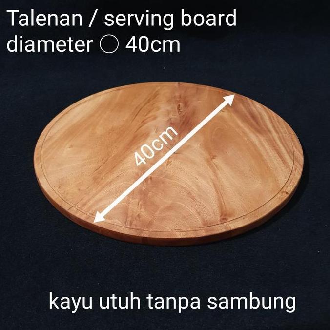 Talenan bulat besar 40cm piring alas tatakan kue jumbo kayu utuh