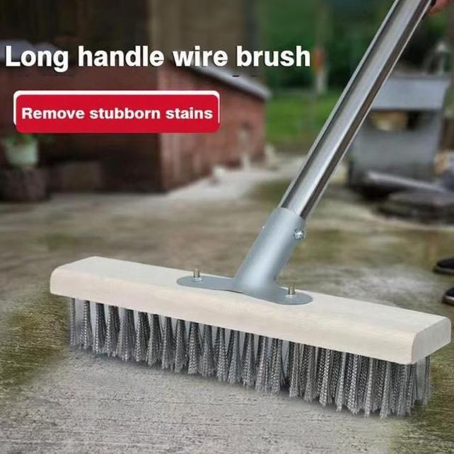 Sikat Kawat Penggosok Lantai Sikat Logam Tugas Berat Stainless Steel Dengan Gagang Panjang Untuk Mem