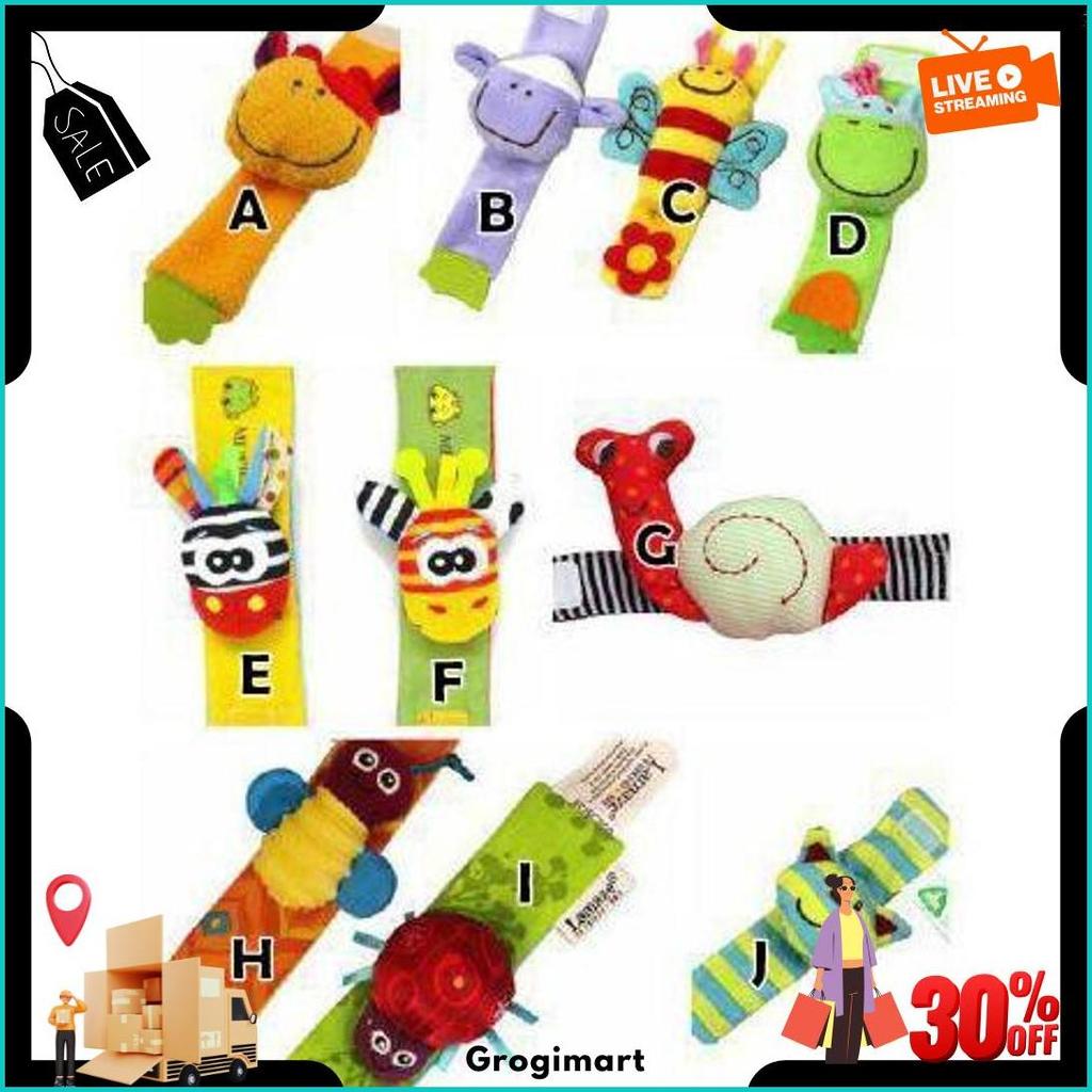 Gelang Anak Bayi Rattle Bunyi Boneka Coklat Ungu Hijau Garis Original Produk
