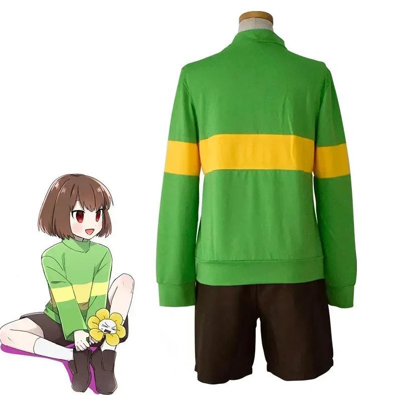 25COSAnime Game Undertale Frisk Chara Cosplay Costume Andertail Sweatshirts High Collar Long Sleeve 