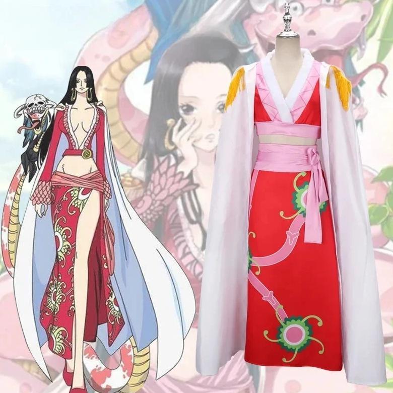 Anime Boa Hancock Cosplay Costumes Sexy Empire Red Kimono Dress Uniform Boa Hancock  Earrings Hallow