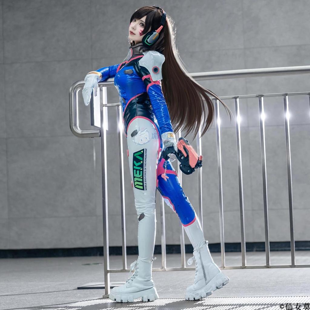Game Overwatch D.Va Cosplay OW Costume Sexy leather women jumpsuit wig prop accessory set Halloween 