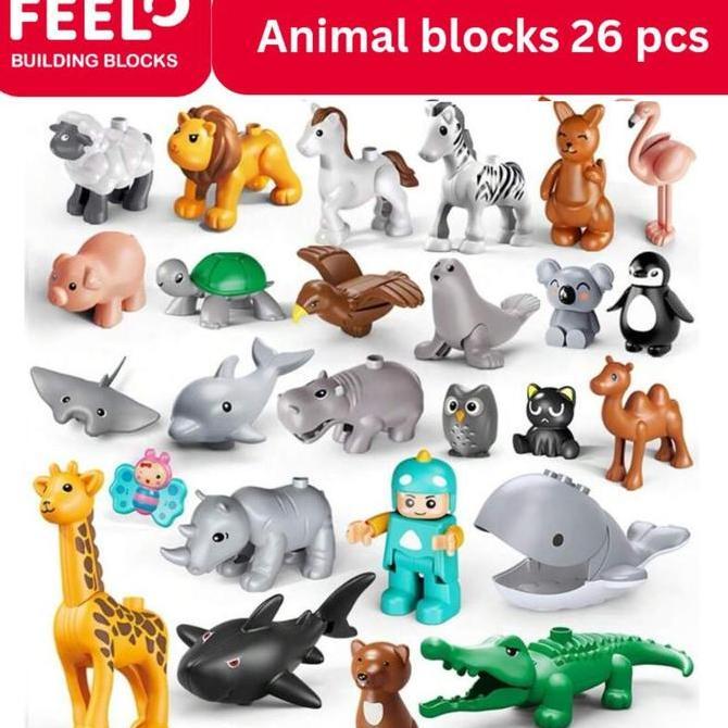 feelo animal blocks 26 pcs compatible duplo animal hewan bricks duplo