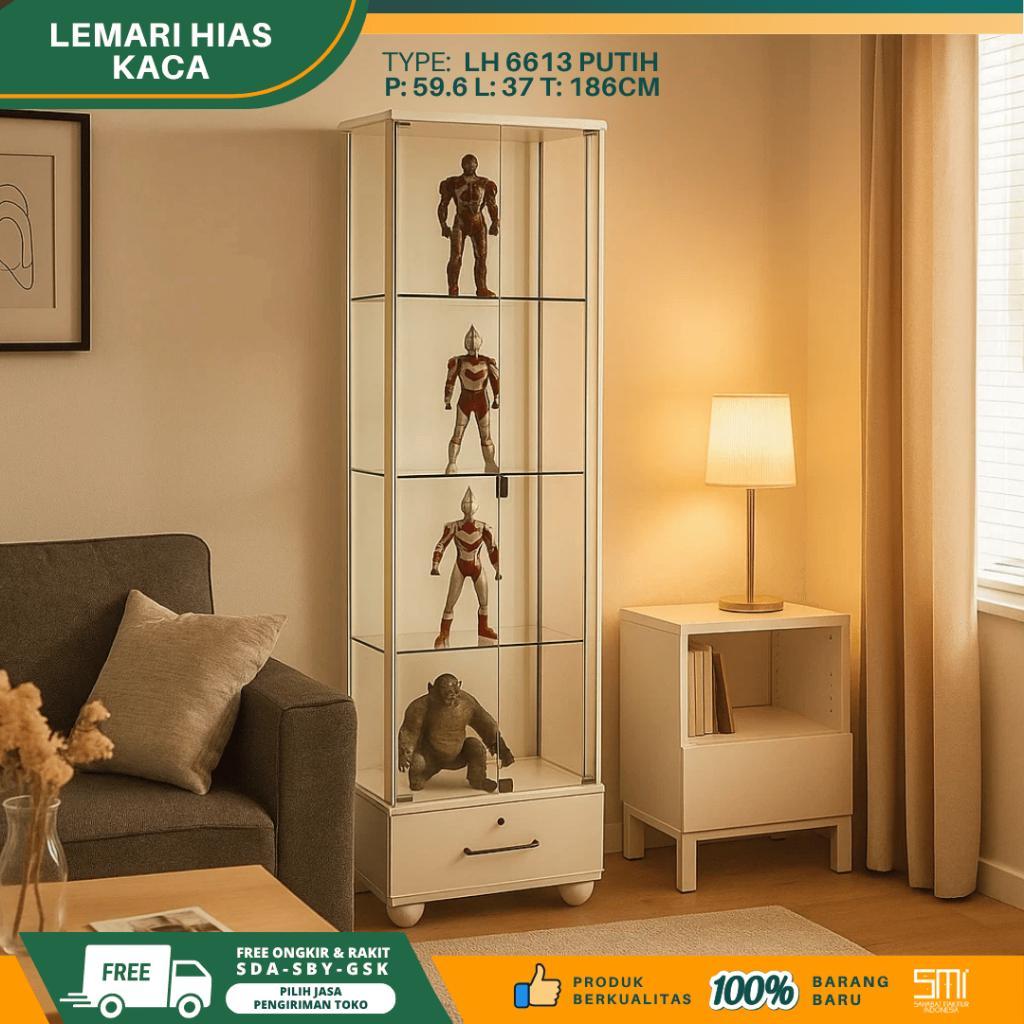 Lemari Hias 2 Pintu Kaca Lh 6613 Putih / Lemari Minimalis Almari Tas Lemari Dinding Lemari Pajangan
