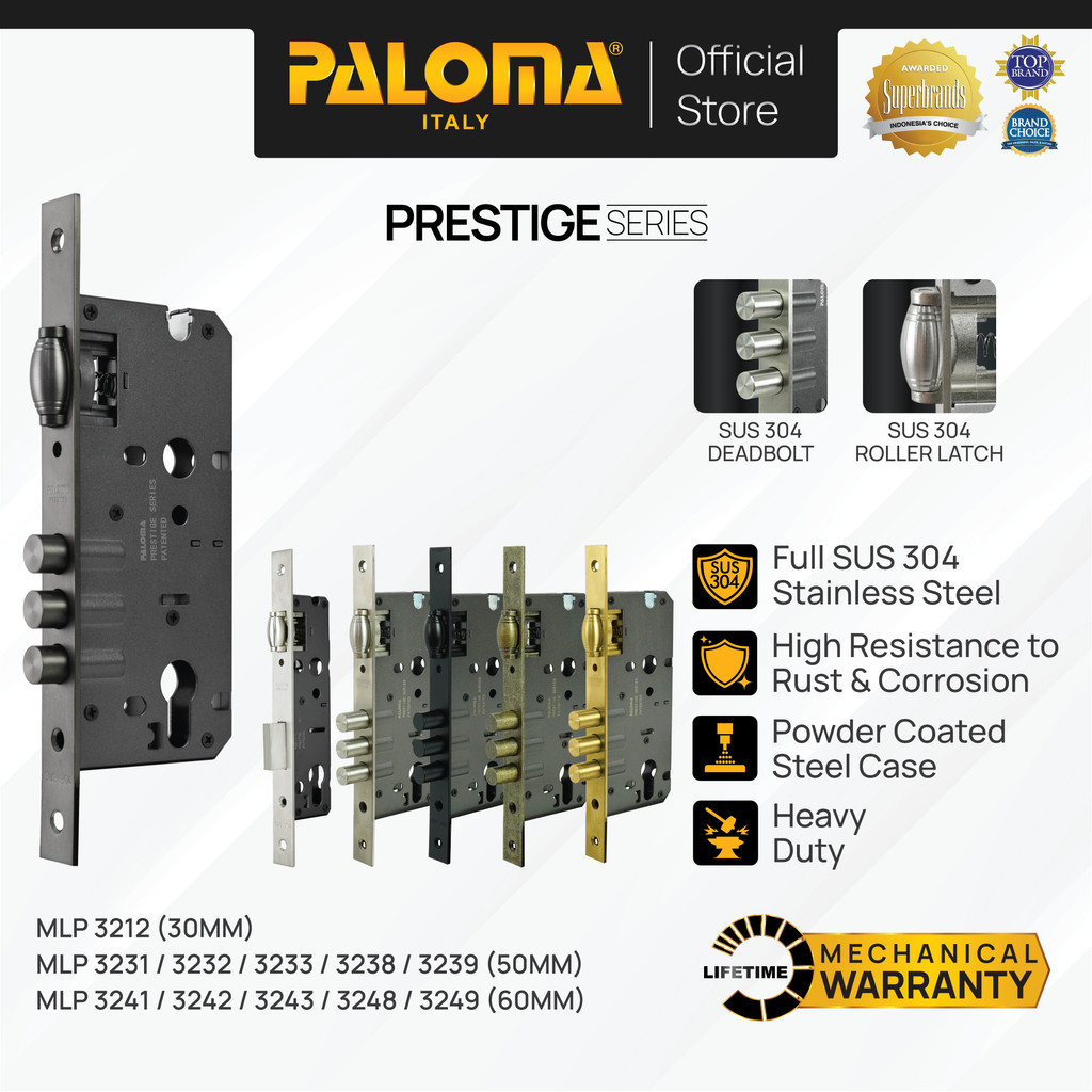 PALOMA MLP Mortise Lock Kunci Pintu Lockcase Badan Body Roller Pelor Stainless Steel SUS 304 SUS304 