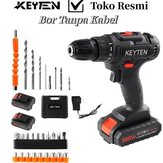 Keyten Mesin Bor Listrik Mesin Bor Listrik Bor Tanpa Kabel Bor Tangan Listrik Tembok Toolbox Set Bor