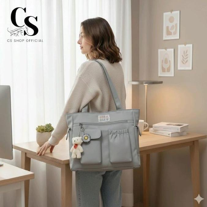 New- Tas Totebag Tas Disk 17 Wanita Bahan Kanvas Muat Laptop Buku Tas Selempang Bahu Korea Tas Wanit