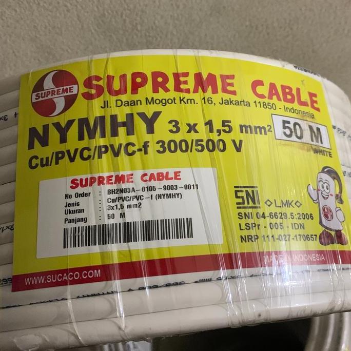 Kabel 3x1,5mm Serabut Rambut NYMHY Supreme 1 Rol Gulung 50 Meter