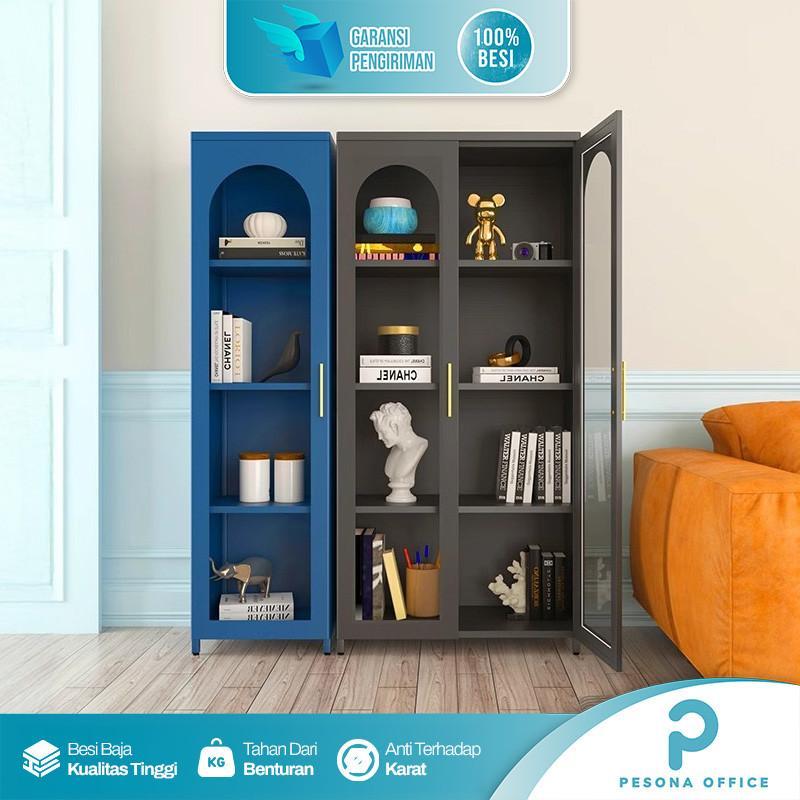 Lemari Hias Pajangan Ruang Tamu Lemari Display Tas Kaca Full Besi Lemari Buku Modern Minimalis