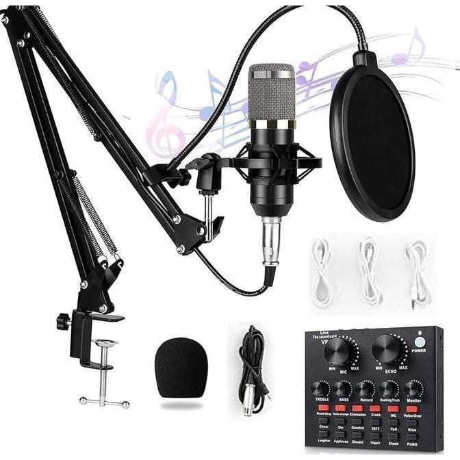 Volk- Paket Full Set Mic Bm 800 + Stand + Soundcard V8 Miko Kimiso Audio Mixer -  Mikrofon Mic Bm800