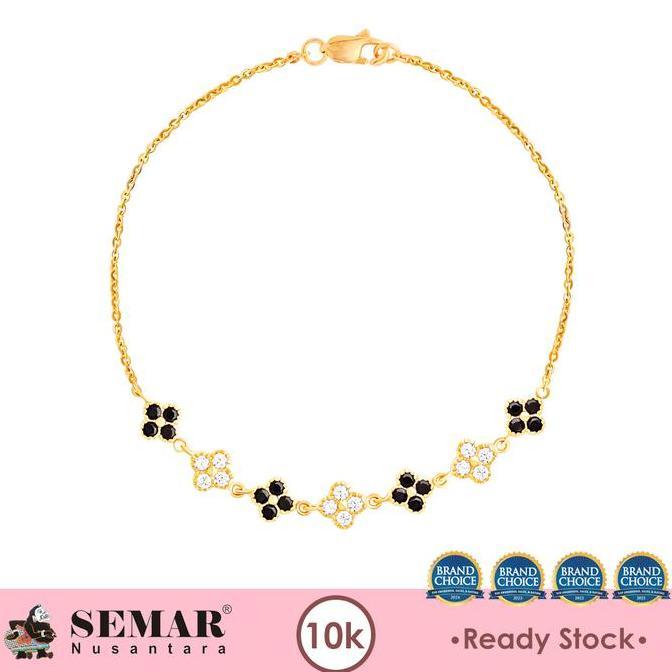 Terlaris Gelang Emas Sweet Flower Black And White Stone Gold10K Semar Nusantara