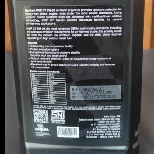 Hiww- Bardahl Hvp C7 5W30 Diesel Oil 1 Liter