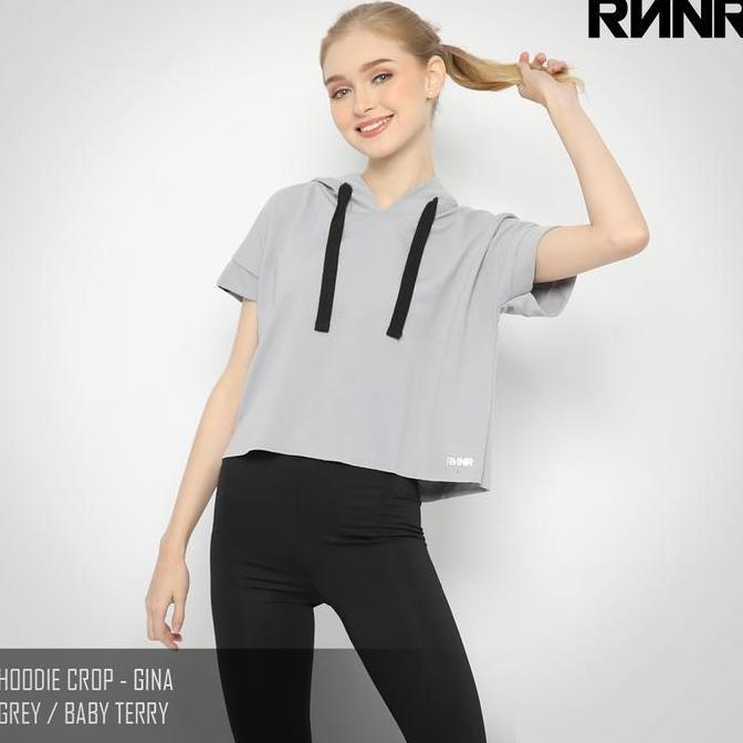 Grily- Hoodie Crop Sport Gym Lari Baju Senam Sweater Wanita Lengan Pendek