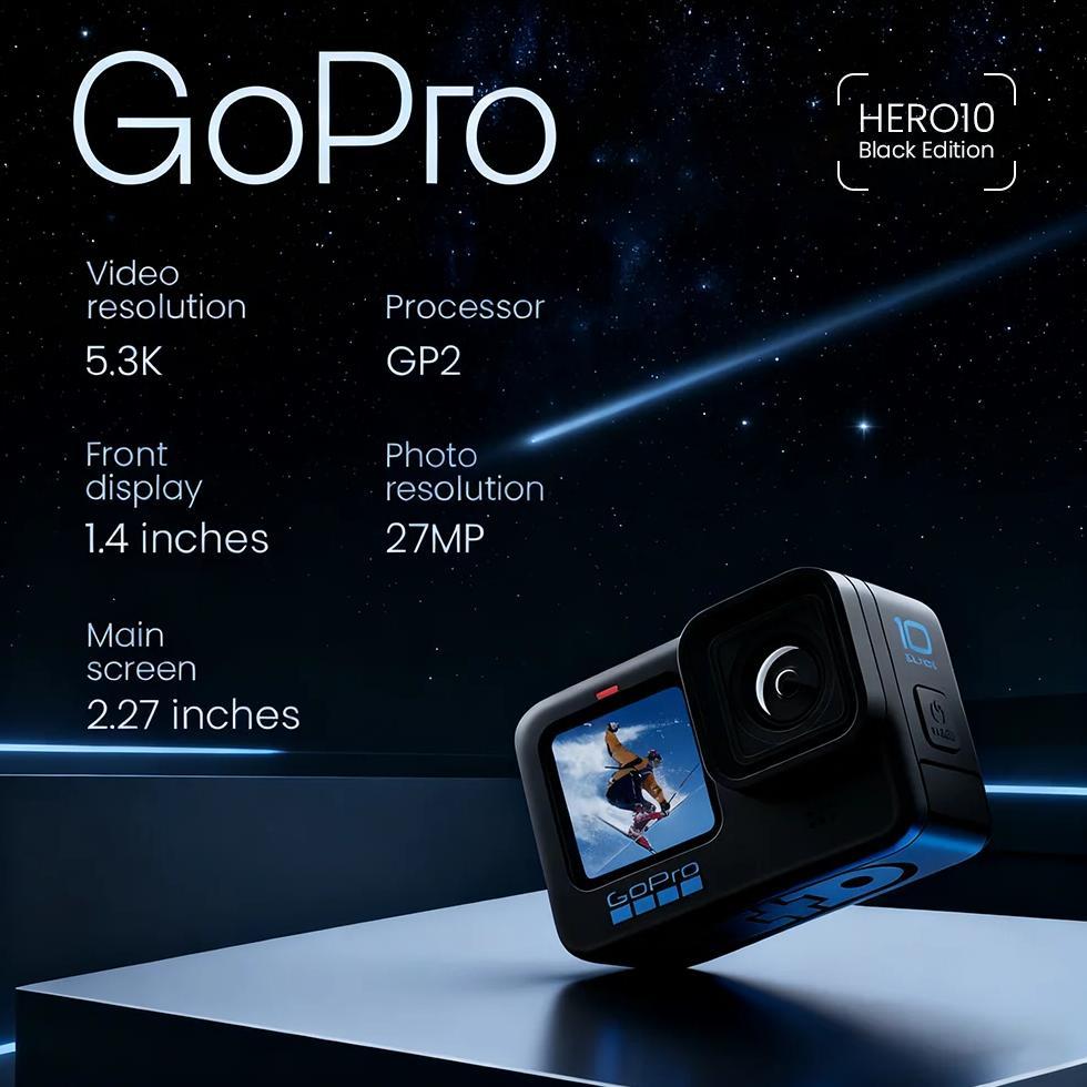 GoPro HERO 10 Black Action Camera Hero10 5.3K Screen Sports Camera 23MP GP2 Waterproof Mini Video go