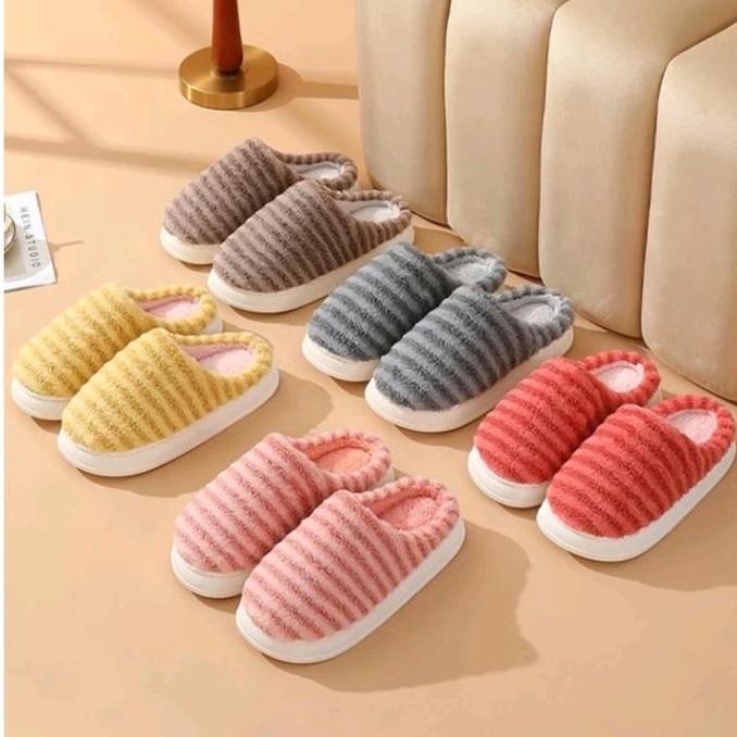 Sandal rumah wanita pria Bulu empuk selop sandal hotel slop