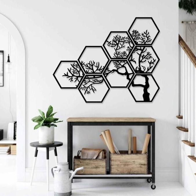 Dkrs- Kreasikayu Dekorasi Hiasan Dinding Timbul Elegan Hexagonal Rangkai Model Ranting Pohon Kayu