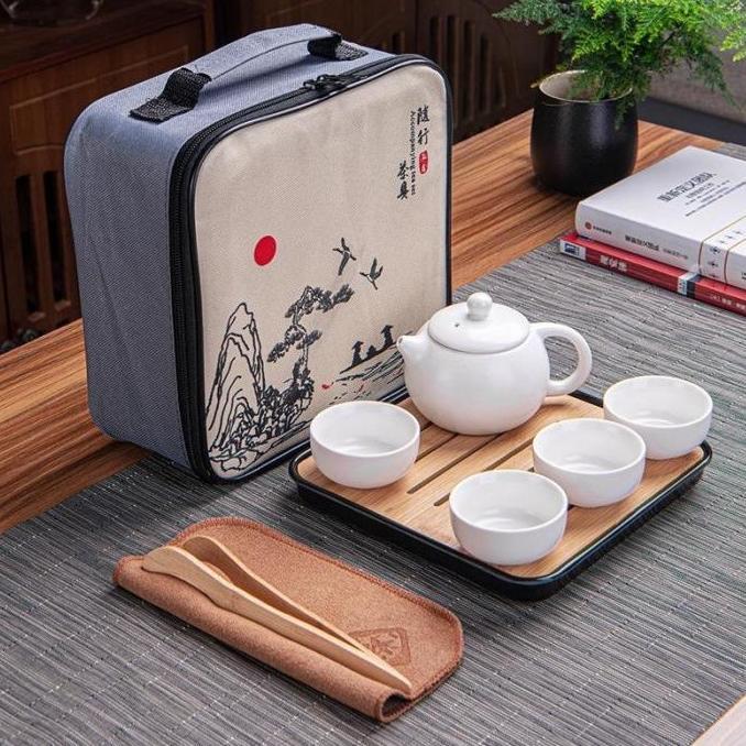 CHINESE TEA POT CERAMIC SET TRAVEL BAG / CANGKIR TEKO SET KERAMIK