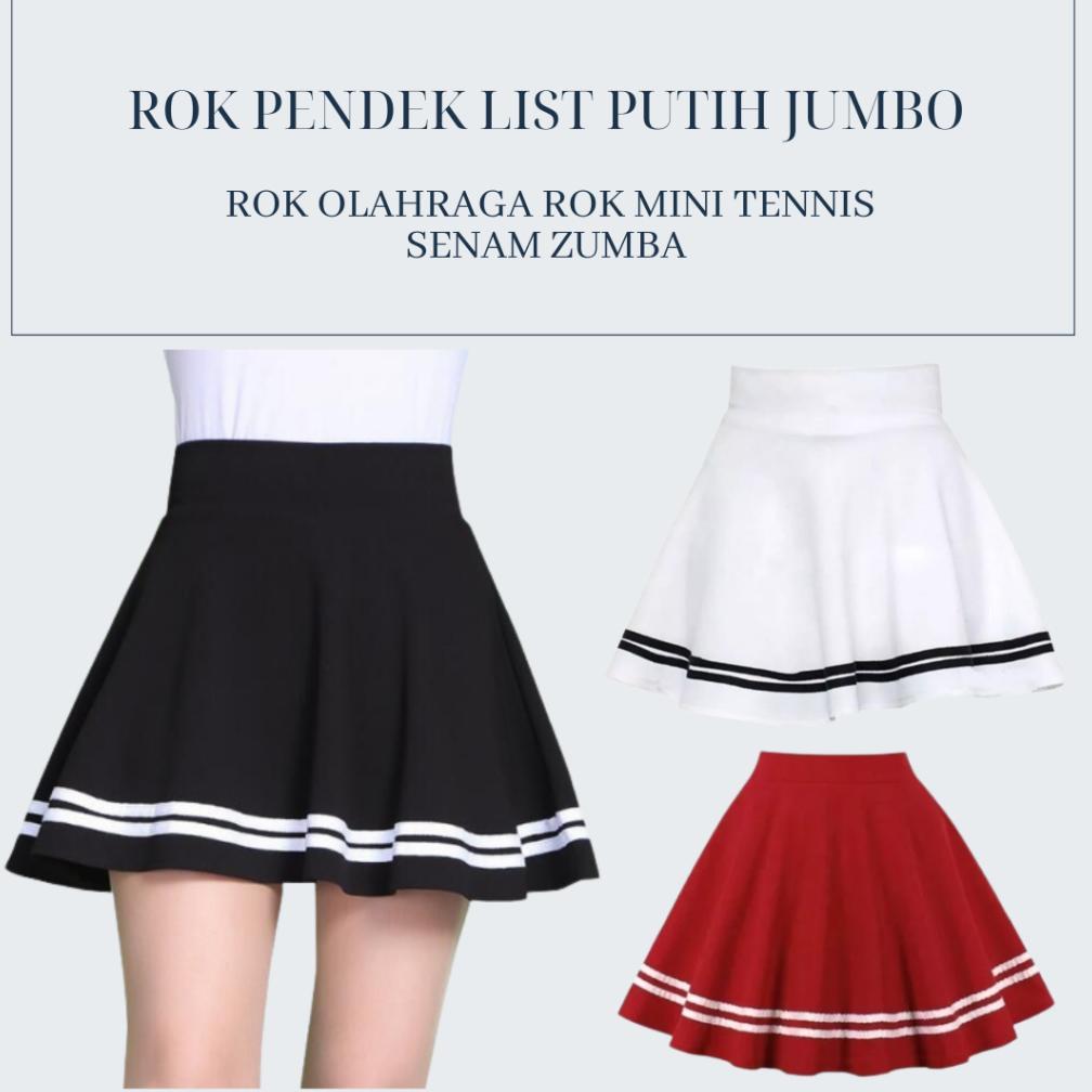 Oppa Style Shop Rok Pendek List Putih Jumbo Big Size | Rok Olahraga Rok Mini Tennis Senam Zumba