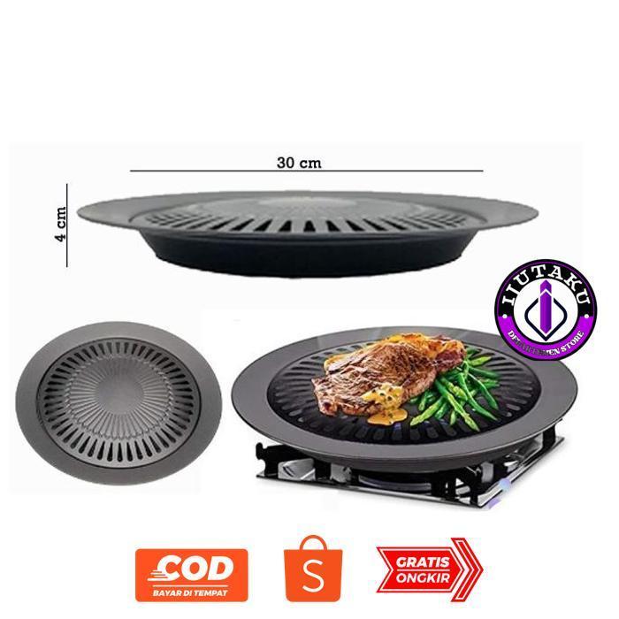IJUTAKU GRILL PAN BBQ ALAT PEMANGGANG ANTI LENGKET BULAT WAJAN TEFLON BESI PANGGANGAN BBQ KOREA ALL 