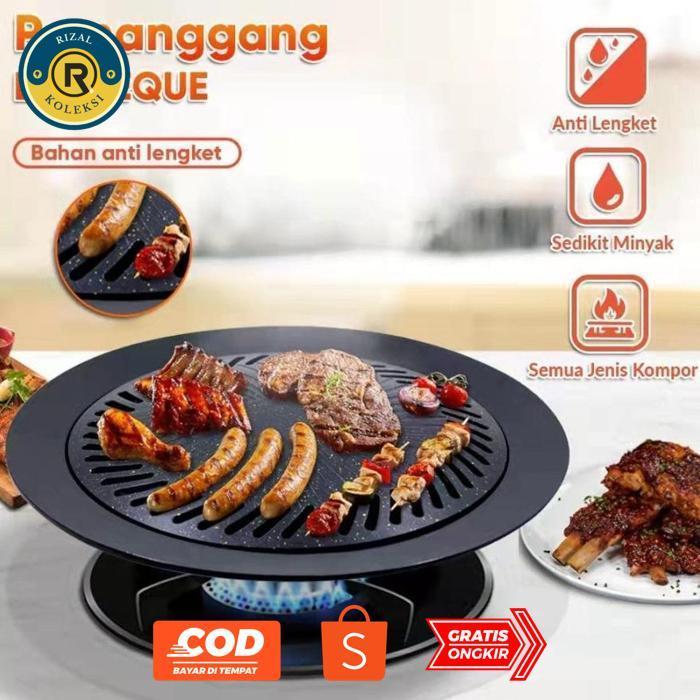 RIZALKOLEKSI GRILL PAN BBQ ALAT PEMANGGANG ANTI LENGKET BULAT WAJAN TEFLON BESI PANGGANGAN BBQ KOREA