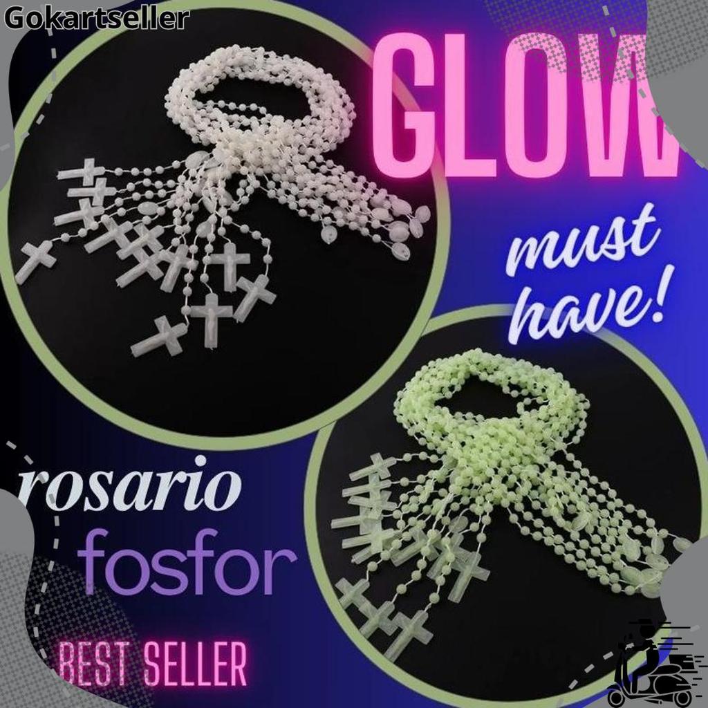 Kalung Rosario Fosfor Katolik Bulat 8 mm Menyala Dalam Gelap Aksesoris Souvenir Benda Rohani Murah K