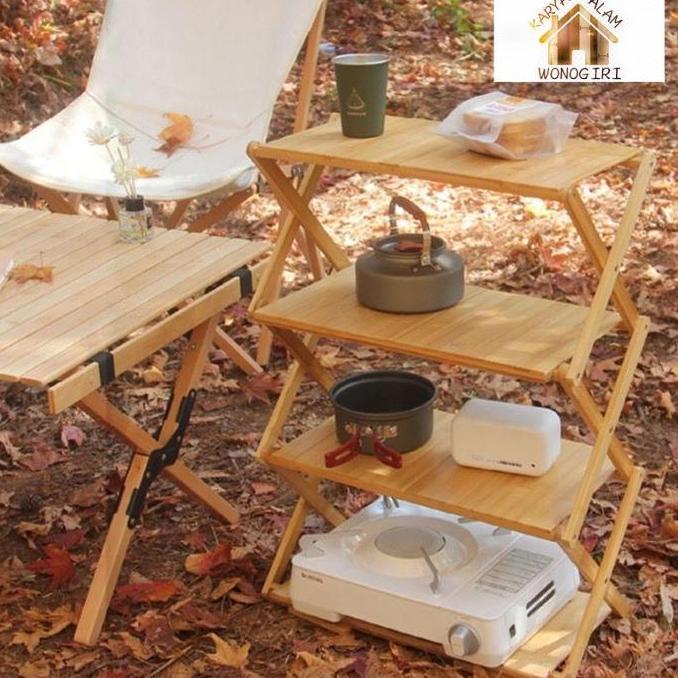 Dkrs- Rak Lipat Luar Penyimpanan Camping Picnic Ruangan Rak Lipat Meja Lipat Kayu 3 Susun 4 Susun La