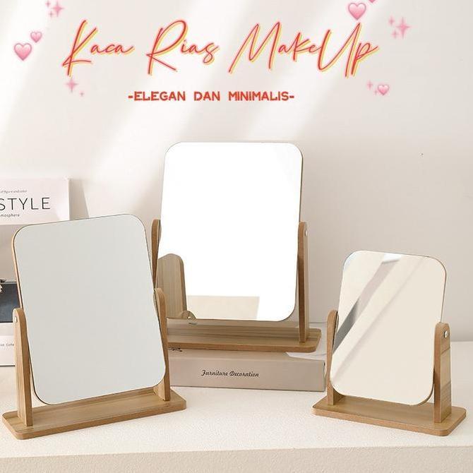 Ready-Cermin Meja Rias Kayu/Kaca Rias Make Up / Cermin Rias Meja  Lipat /  Cermin Make Up Persegi/Ce
