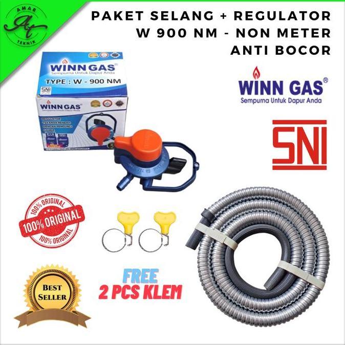 TERMURAH - REGULATOR  LPG WINN GAS TIPE W 900 NM ANTI BOCOR TEKANAN RENDAH + SELANG 2 / 3 LAPIS  600